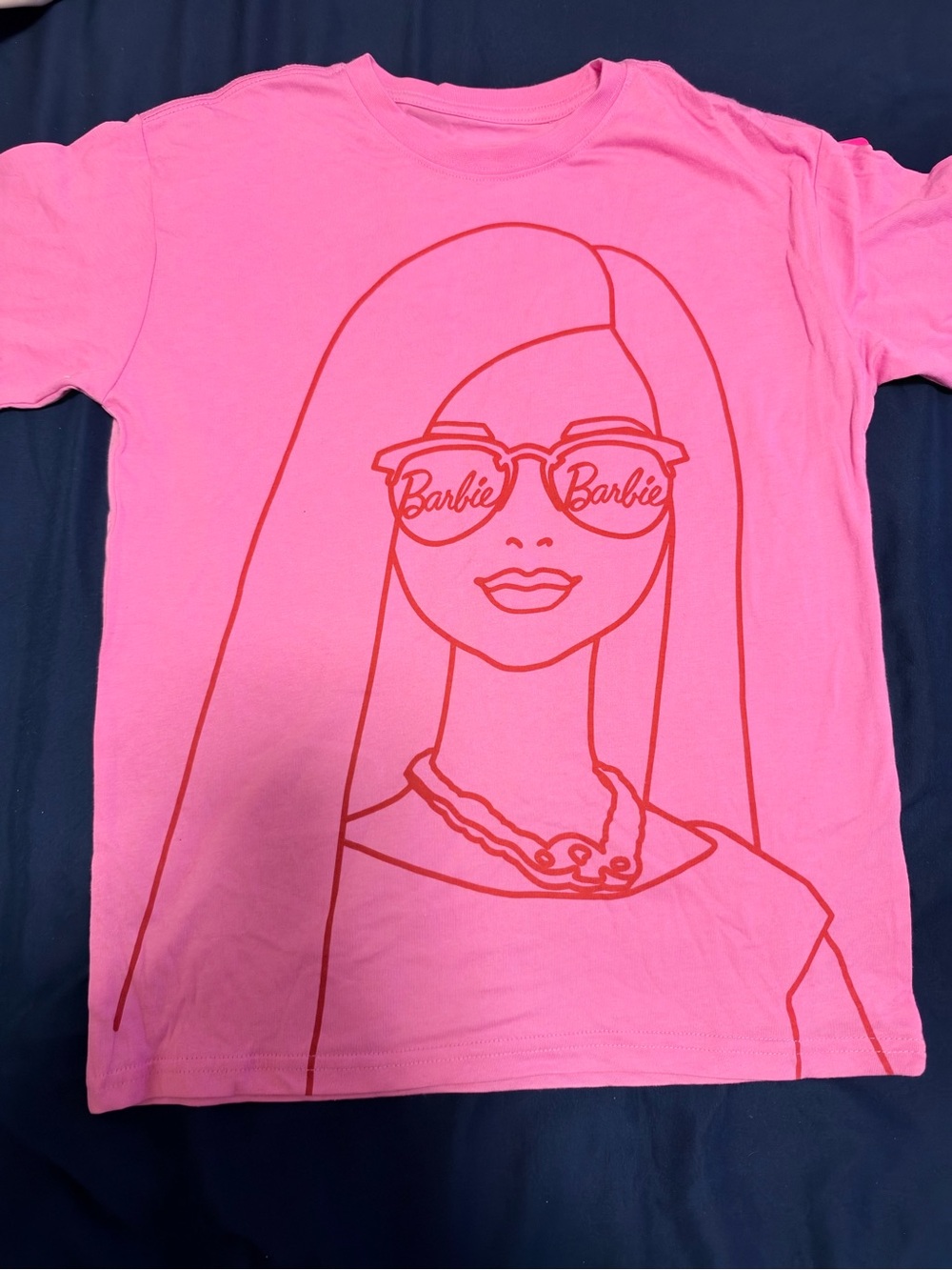 Barbie Pink Tee with Red Line Art Graphic